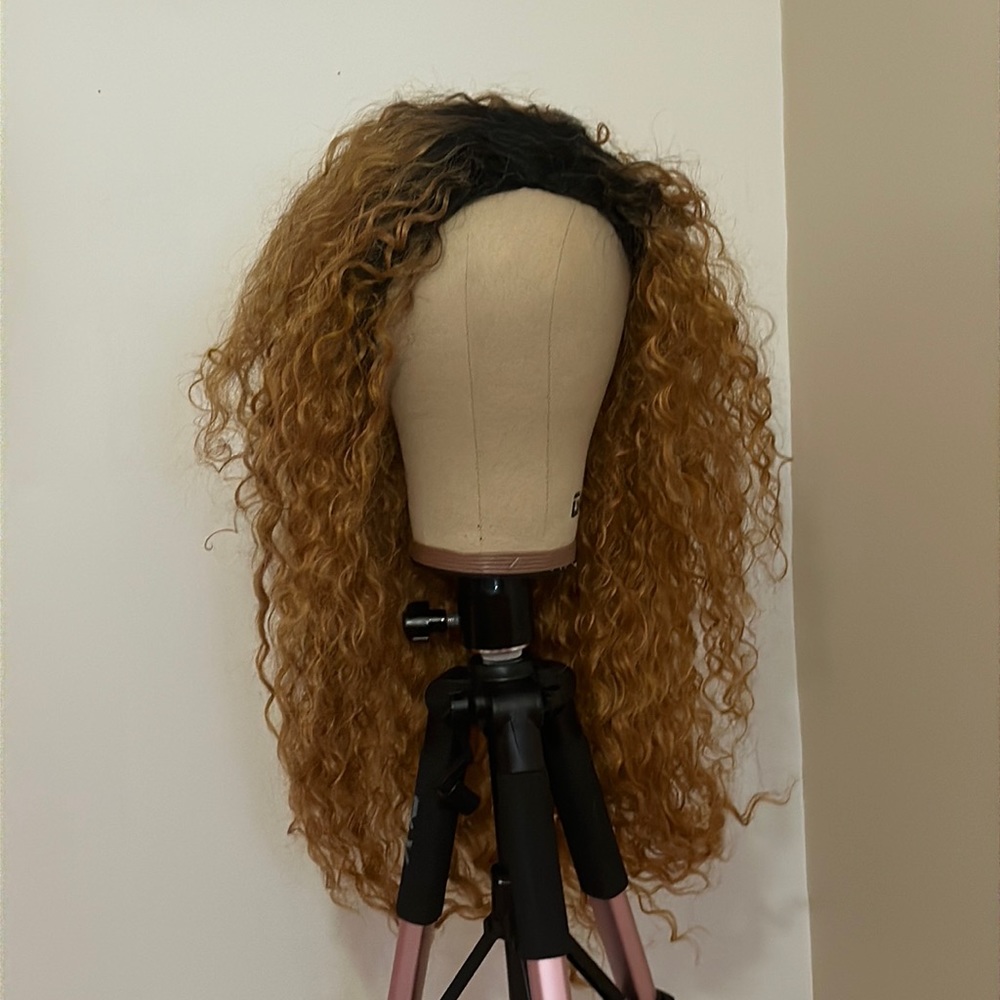 Brown and black half wig synthetic